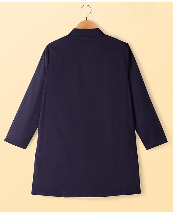 Pine Kids Cotton Woven Full Length Solid Colour Kurta Pajama Set - Navy Blue & White
