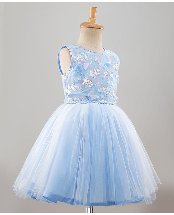 Pine Kids Woven Sleeveless Party Dress With Butterfly Applique & Sequin Detailing - Blue