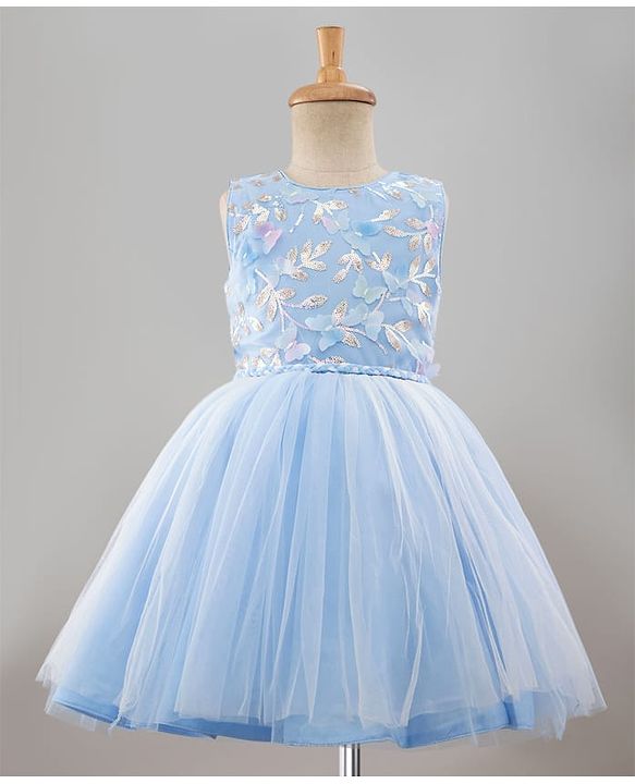 Pine Kids Woven Sleeveless Party Dress With Butterfly Applique & Sequin Detailing - Blue