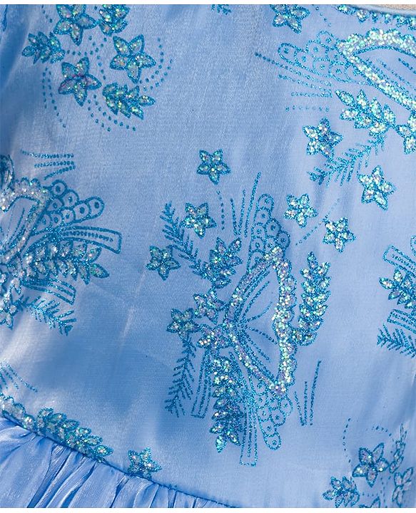 Pine Kids Woven Half Sleeves Party Dress With Glitter Floral Print - Light Blue