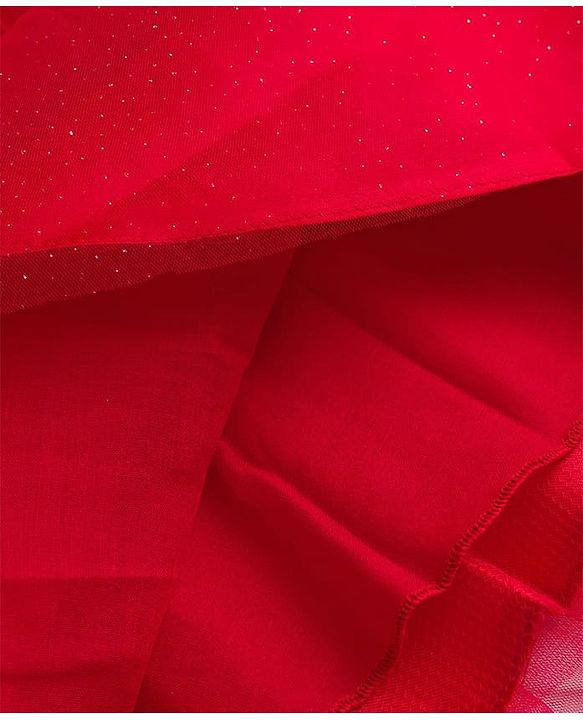 Pine Kids Woven Half Puffed Half Sleeves Pleated Glittery Party Dress - Red