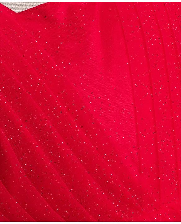 Pine Kids Woven Half Puffed Half Sleeves Pleated Glittery Party Dress - Red