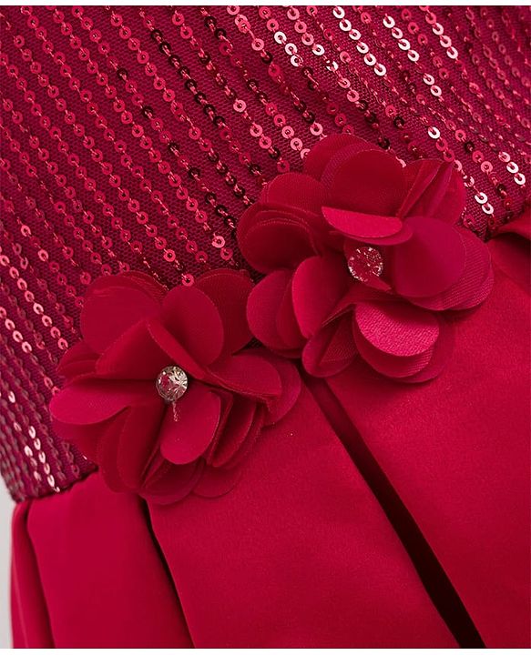 Pine Kids Woven Sleeveless Party Dress With Sequin Detailing & Floral Applique - Red