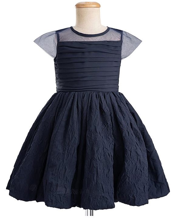 Pine Kids Woven Half Sleeves Solid Colour Frock  - Navy Blue