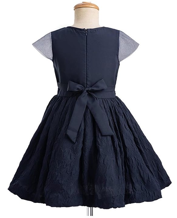 Pine Kids Woven Half Sleeves Solid Colour Frock  - Navy Blue