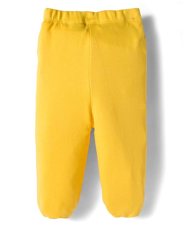 Babyhug Cotton Knit Striped & Animal Printed Bootie Leggings Pack of 3 - Yellow & Blue