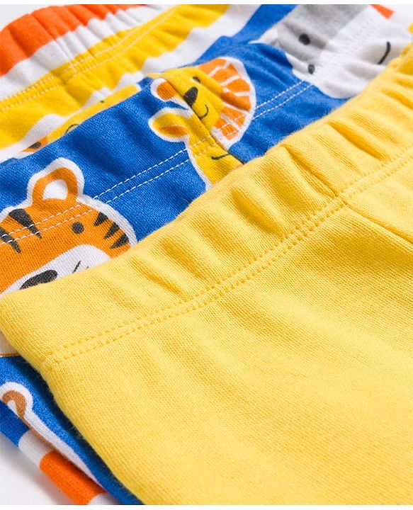 Babyhug Cotton Knit Striped & Animal Printed Bootie Leggings Pack of 3 - Yellow & Blue