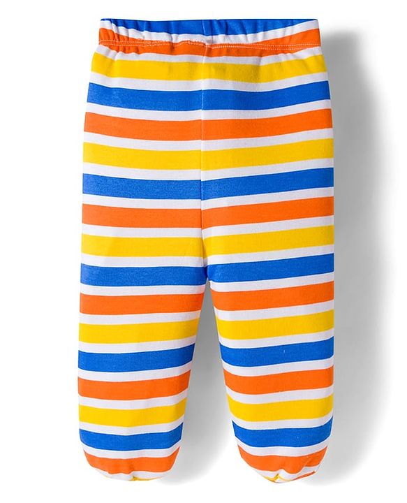 Babyhug Cotton Knit Striped & Animal Printed Bootie Leggings Pack of 3 - Yellow & Blue