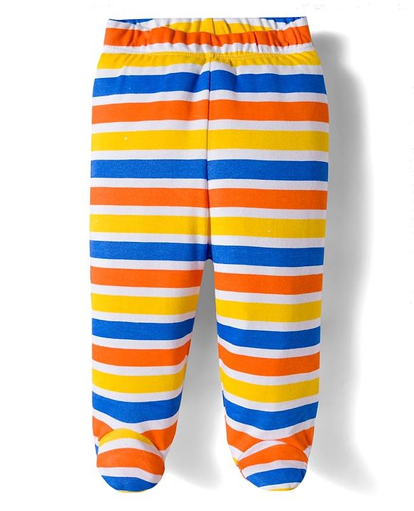 Babyhug Cotton Knit Striped & Animal Printed Bootie Leggings Pack of 3 - Yellow & Blue