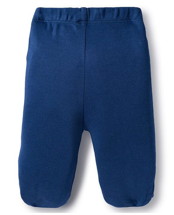 Babyhug Cotton Knit Bootie Leggings with Stripes & Animal Print Pack of 3 - Navy Blue & Yellow