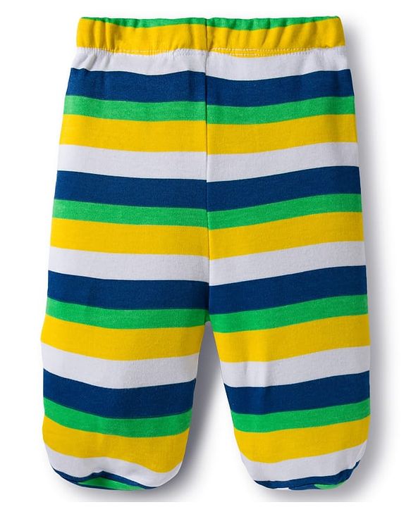 Babyhug Cotton Knit Bootie Leggings with Stripes & Animal Print Pack of 3 - Navy Blue & Yellow