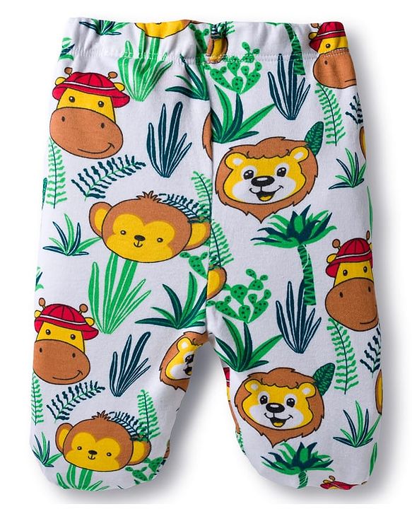 Babyhug Cotton Knit Bootie Leggings with Stripes & Animal Print Pack of 3 - Navy Blue & Yellow