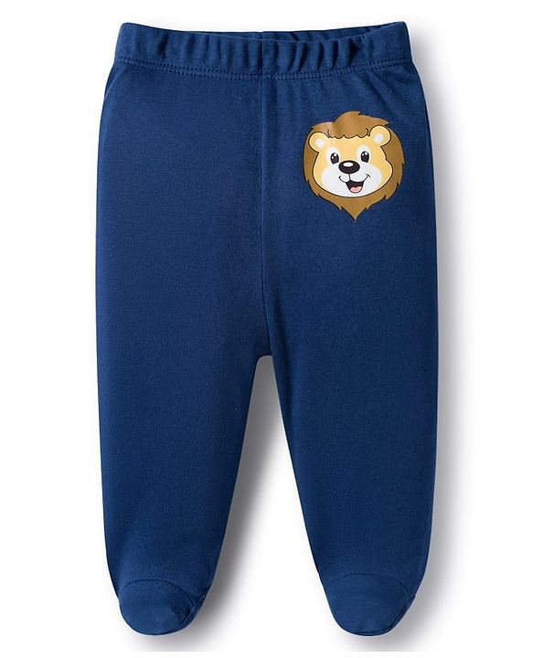 Babyhug Cotton Knit Bootie Leggings with Stripes & Animal Print Pack of 3 - Navy Blue & Yellow