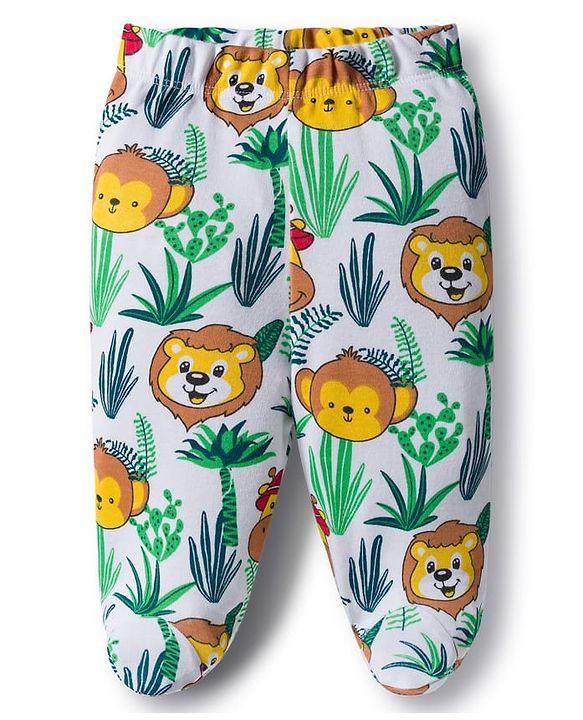 Babyhug Cotton Knit Bootie Leggings with Stripes & Animal Print Pack of 3 - Navy Blue & Yellow