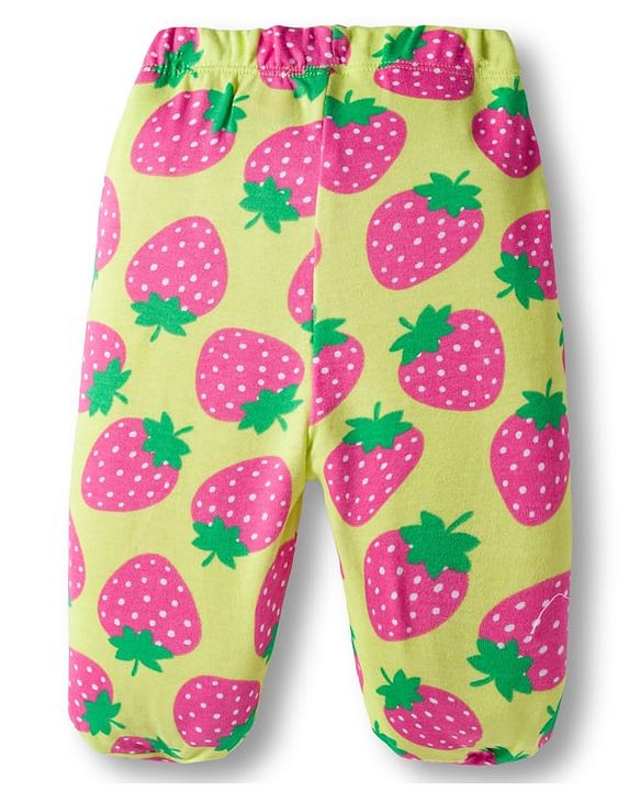 Babyhug Cotton Knit Footed Bootie Leggings with Fruits Print Pack of 3 - Light Green White & Orange