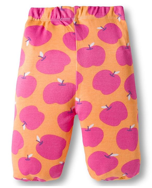 Babyhug Cotton Knit Footed Bootie Leggings with Fruits Print Pack of 3 - Light Green White & Orange
