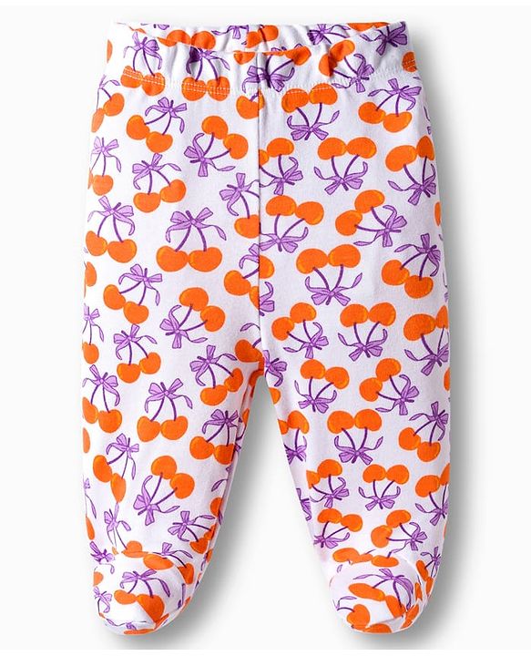 Babyhug Cotton Knit Footed Bootie Leggings with Fruits Print Pack of 3 - Light Green White & Orange