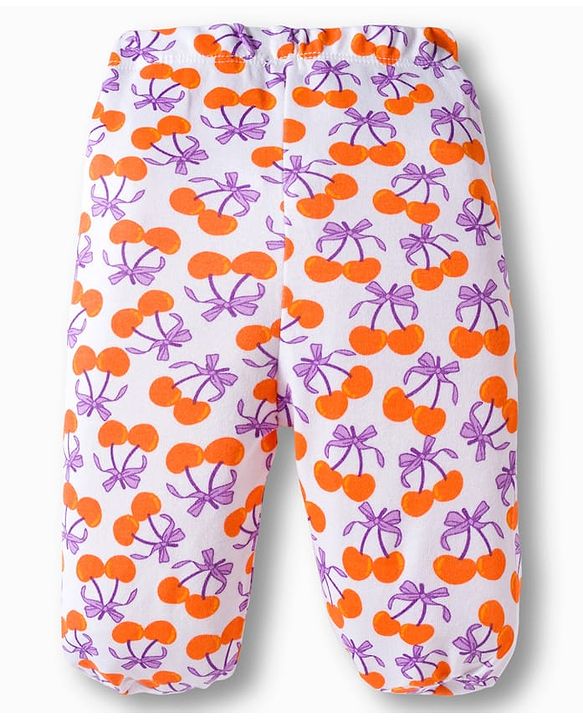 Babyhug Cotton Knit Footed Bootie Leggings with Fruits Print Pack of 3 - Light Green White & Orange