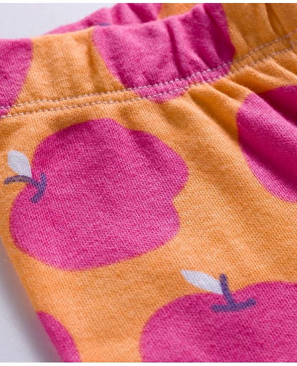 Babyhug Cotton Knit Footed Bootie Leggings with Fruits Print Pack of 3 - Light Green White & Orange