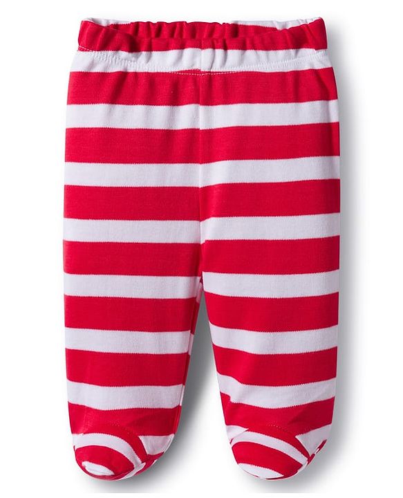 Babyhug Cotton Knit Bootie Leggings with Stripes & Star Print Pack of 3 - Red Light Blue & Yellow
