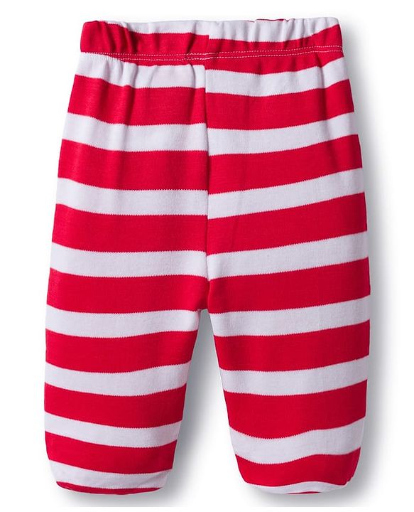 Babyhug Cotton Knit Bootie Leggings with Stripes & Star Print Pack of 3 - Red Light Blue & Yellow
