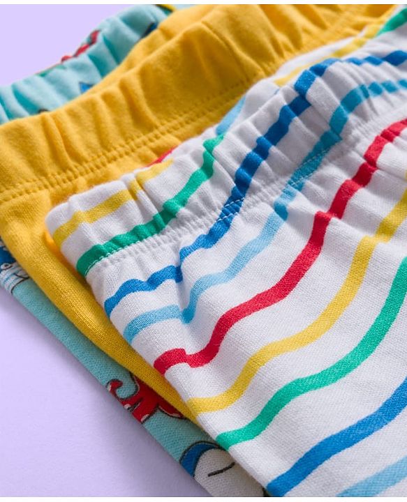 Babyhug Cotton Knit Striped & Sea Animals Printed Bootie Leggings Pack of 3 - Yellow Light Blue & White