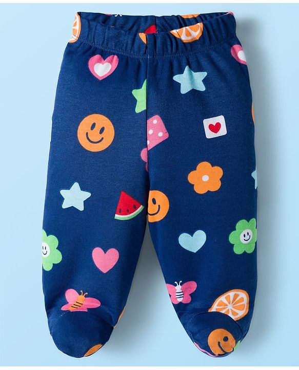 Babyhug Cotton Knit Heart Printed Bootie Leggings Pack of 3 - Pink Navy Blue & White