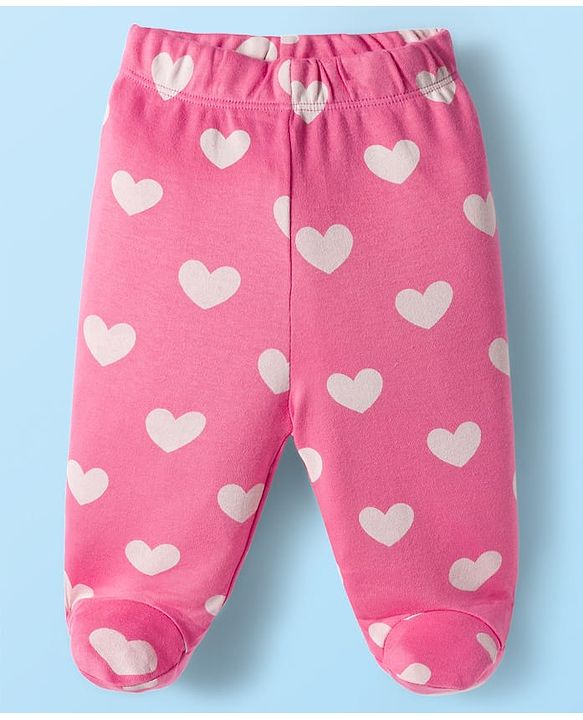 Babyhug Cotton Knit Heart Printed Bootie Leggings Pack of 3 - Pink Navy Blue & White