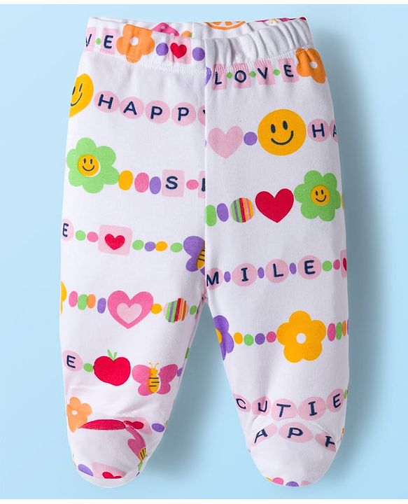 Babyhug Cotton Knit Heart Printed Bootie Leggings Pack of 3 - Pink Navy Blue & White