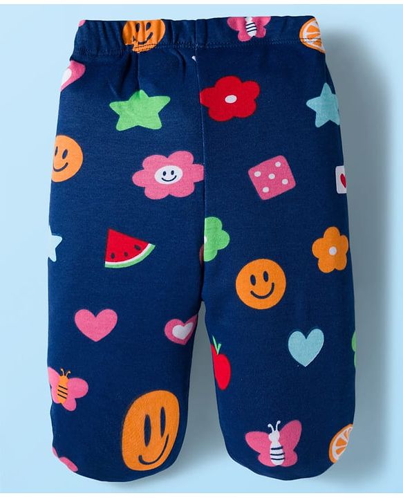Babyhug Cotton Knit Heart Printed Bootie Leggings Pack of 3 - Pink Navy Blue & White