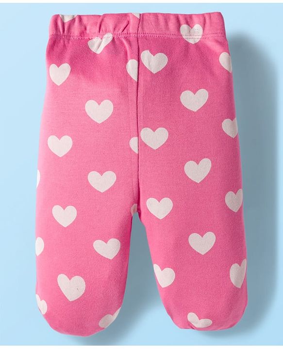 Babyhug Cotton Knit Heart Printed Bootie Leggings Pack of 3 - Pink Navy Blue & White