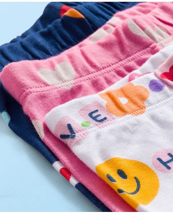Babyhug Cotton Knit Heart Printed Bootie Leggings Pack of 3 - Pink Navy Blue & White