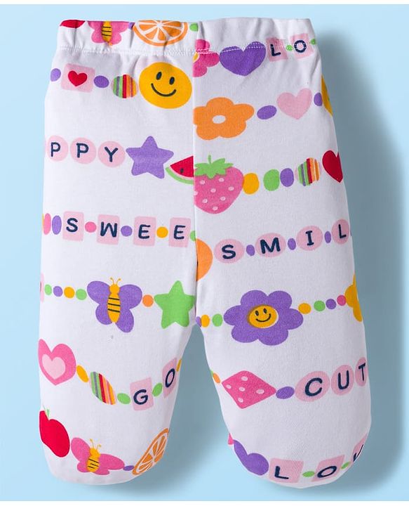 Babyhug Cotton Knit Heart Printed Bootie Leggings Pack of 3 - Pink Navy Blue & White