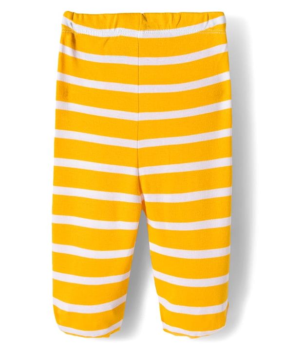 Babyhug Cotton Knit Footed Bootie Leggings with Construction Vehicle Print & Stripes Pack of 3 - Red Yellow & Navy Blue