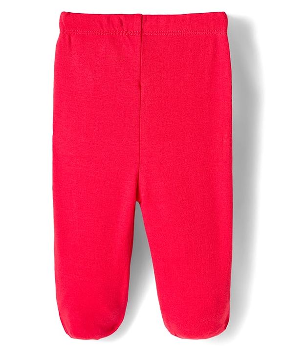 Babyhug Cotton Knit Footed Bootie Leggings with Construction Vehicle Print & Stripes Pack of 3 - Red Yellow & Navy Blue
