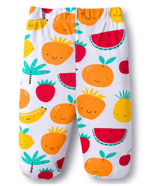 Babyhug Cotton Knit Bootie Leggings with Stripes & Fruits Print Pack of 3 - Red White & Yellow