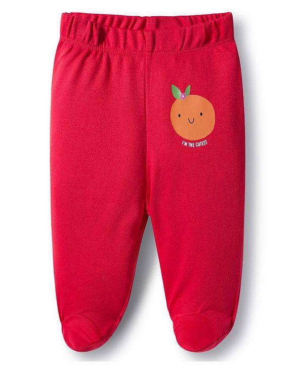 Babyhug Cotton Knit Bootie Leggings with Stripes & Fruits Print Pack of 3 - Red White & Yellow