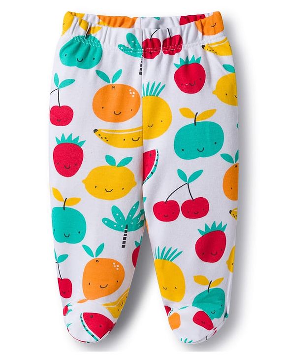 Babyhug Cotton Knit Bootie Leggings with Stripes & Fruits Print Pack of 3 - Red White & Yellow