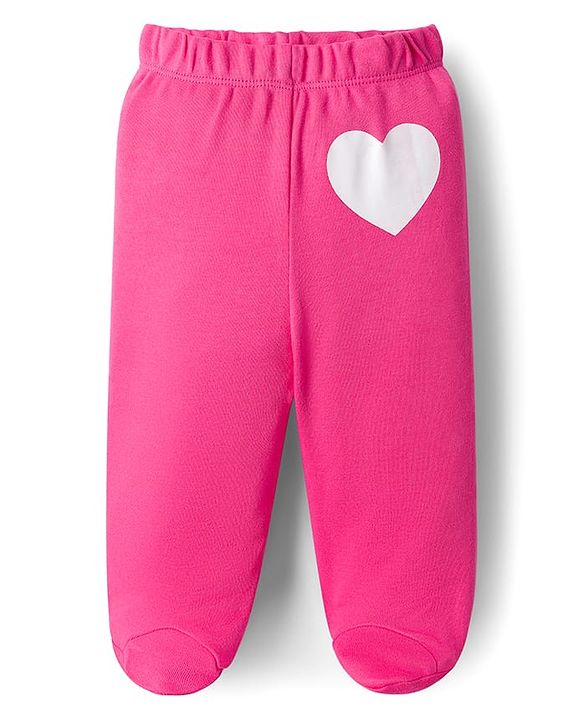 Babyhug Cotton Knit Footed Bootie Leggings with Heart & Polka Dot Print Pack of 3 - Orange Dark Pink & White