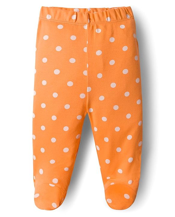 Babyhug Cotton Knit Footed Bootie Leggings with Heart & Polka Dot Print Pack of 3 - Orange Dark Pink & White