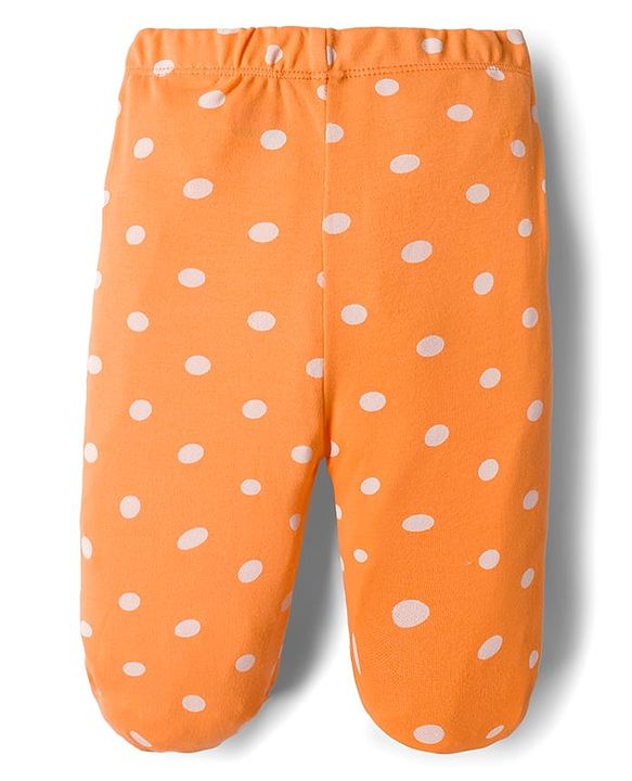 Babyhug Cotton Knit Footed Bootie Leggings with Heart & Polka Dot Print Pack of 3 - Orange Dark Pink & White