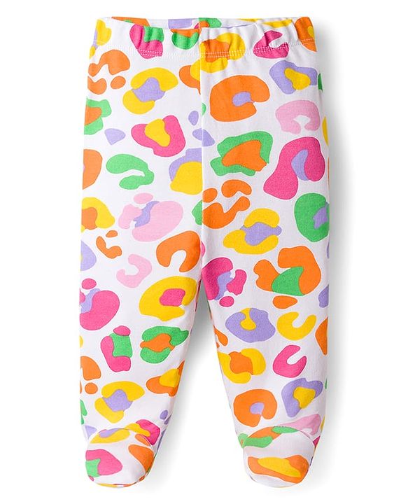 Babyhug Cotton Knit Footed Bootie Leggings with Heart & Polka Dot Print Pack of 3 - Orange Dark Pink & White