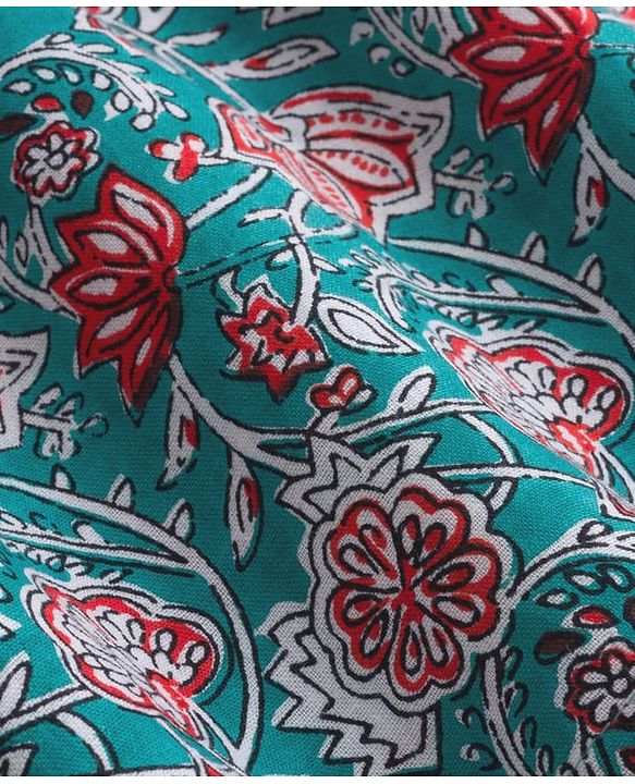 Pine Kids Cotton Woven Full Sleeves Kurta Pajama Set with Floral Print - Light Blue