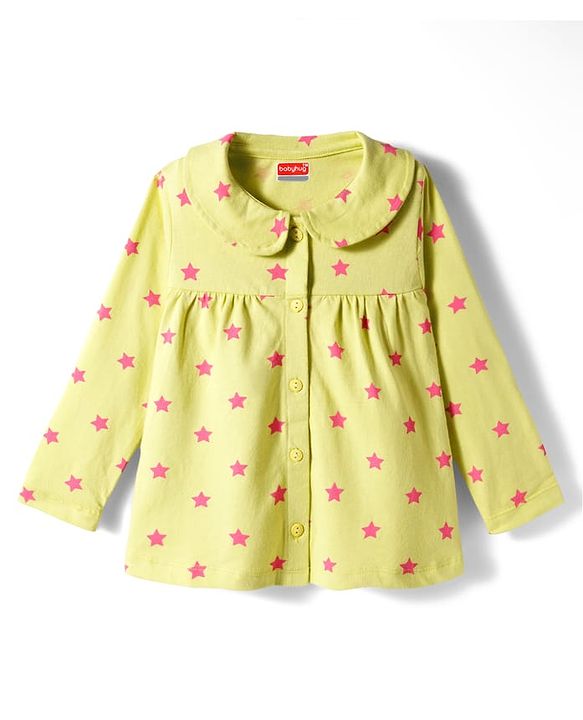 Babyhug Cotton Knit Full Sleeves Front Open Co-ord Night Suit With Star Print - Light Green