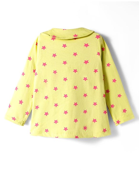 Babyhug Cotton Knit Full Sleeves Front Open Co-ord Night Suit With Star Print - Light Green