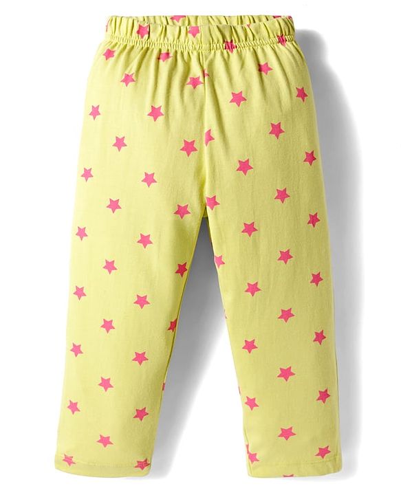 Babyhug Cotton Knit Full Sleeves Front Open Co-ord Night Suit With Star Print - Light Green