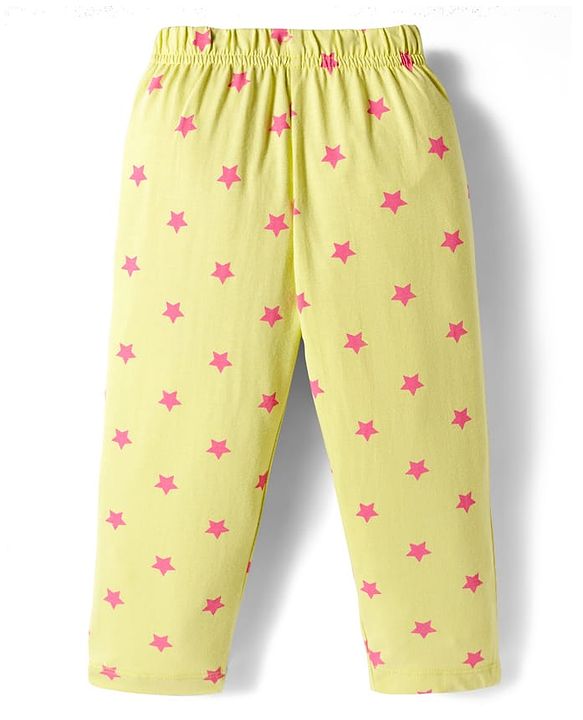 Babyhug Cotton Knit Full Sleeves Front Open Co-ord Night Suit With Star Print - Light Green