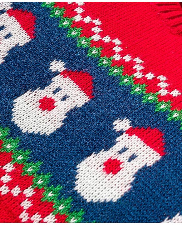 Babyhug Knitted Full Sleeves Sweater Set With Santa Claus Design - Red