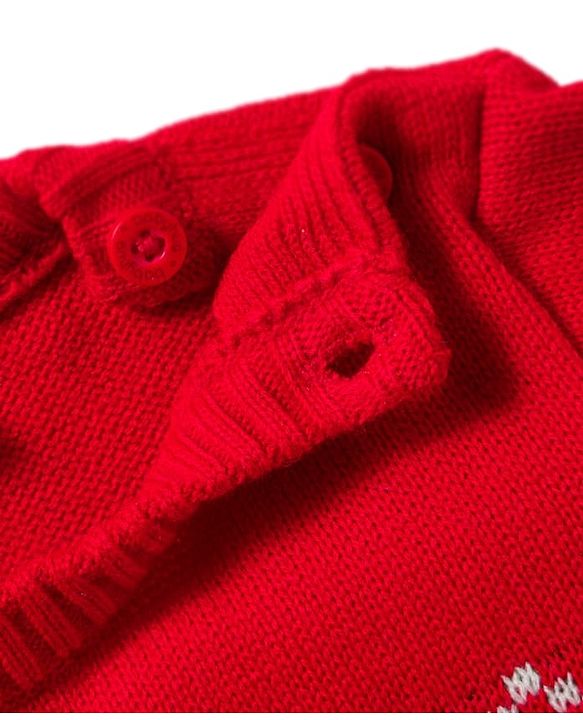Babyhug Knitted Full Sleeves Sweater Set With Santa Claus Design - Red