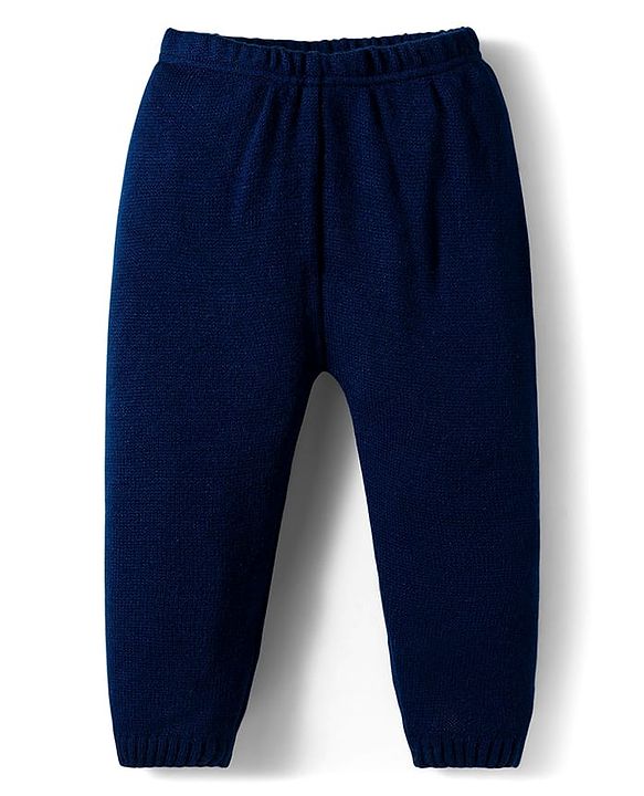 Babyhug Knitted Full Sleeves Sweater Set With Roar Design - Navy Blue